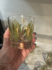 Set of 6 Mid-Century Rock Glasses Green and Gold by Libbey Glass Co **Read!!***