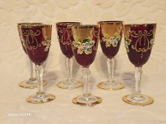 6 VTG Ruby Red Tre Fuochi 24KT Cordial Glasses Murrano 3.5” Tall