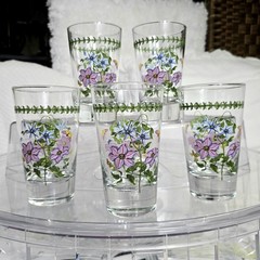 5 pc Portmeirion Botanic Gardens Clematis Florida Highball Tumblers