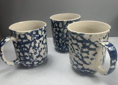 Sponge Coffee Mugs Tienshan Hearts Stoneware Folk Craft 3-7/8″ Set of 3