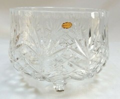 Polish Crystal Large Footed Bowl Pineapple Fan Criss Cross Vintage 3 Toe Poland
