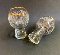 Vintage Bartlett Collins Tumblers Set of 2 Embossed Grapevine Leaf Gold Trim