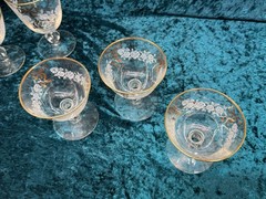 Libbey Rose Goblet Gold Bow & Rim White Frosted Floral set of 6 vintage
