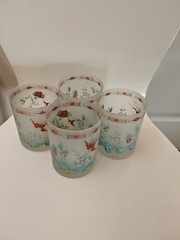 Set of 4 Vintage French Style Floral Glass Tumblers