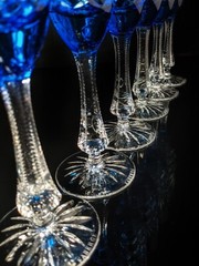 Faberge Sky Blue Colored Crystal Champagne Flutes Set of 6 NIB