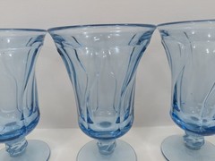 4 Fostoria Jamestown 10 oz Blue Tea Water Goblets Swirl MCM Ice Cream Sundae