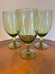 Set of 3 Vintage Glass 1960’s Green 16 Oz Wine Water Goblets