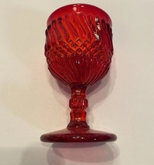 Vintage LG Wright Wine Glass 1960 Ruby Red Jersey Swirl Barware 4.25” T 2.5” W