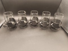 5 Lot Vtg MCM Corningware Glas-Snap II Smoke 8oz TUMBLERS Black Base Lightweight