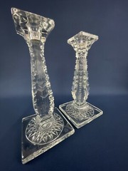 Antique Edwardian Fry (H.C.) Glass Co. clear glass candleholders COLONIAL c.1909