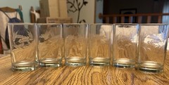 6 Pc. Lot Of Vintage Libbey 4 oz. juice glasses etched wheat pattern. 4” Tall
