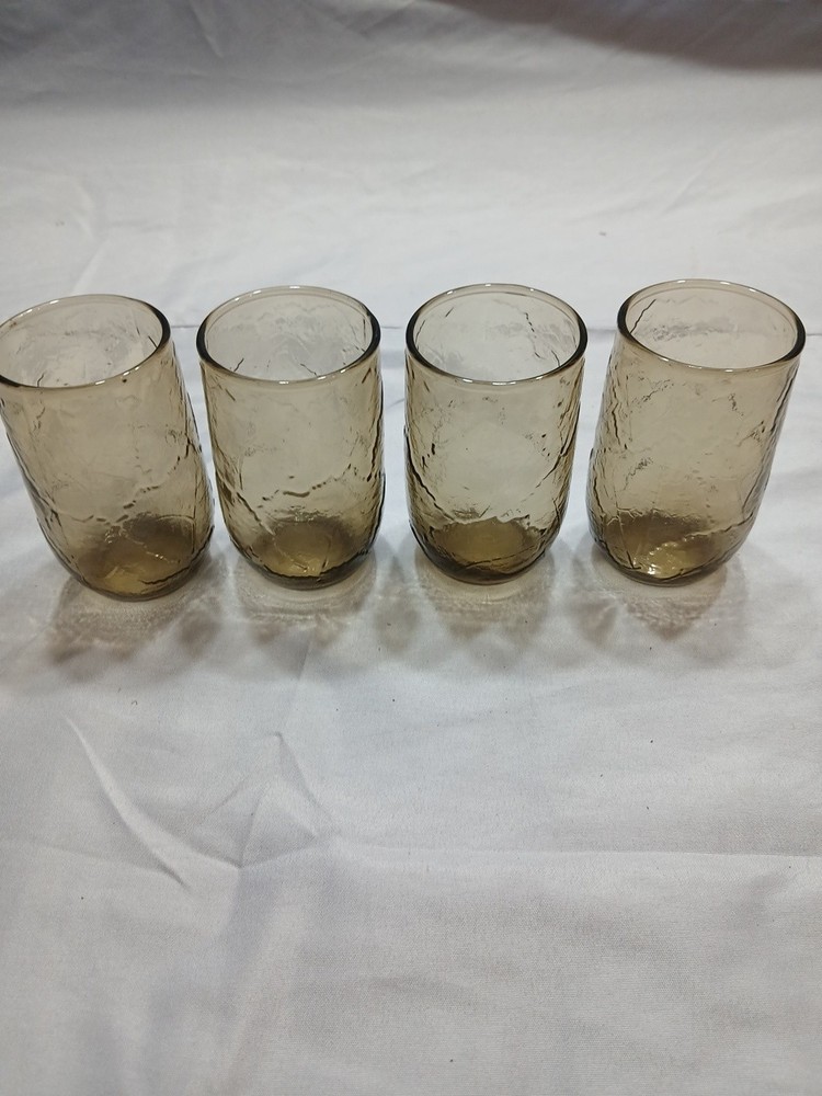 Anchor Hocking Sherwood Spicy Brown 3 ¾” 6 oz Juice Glass/Tumbler Set Of 4 MCM O