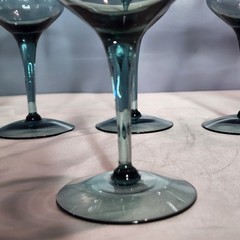 10 Vtg Carico Tivoli Blue Wine Glasses 7.25″ MCM Blown Glass Smoky Gray Teal