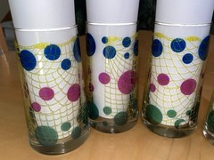 MCM Bartlett Collins Fishnet Color Dots Highball Glasses 5.25″ – Set of 5 MINT