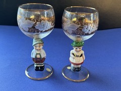 Vintage German Boy And Girl Wine Glasses Made In West Germany Gold Rim Rare
