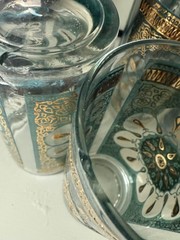 Set (12) Used Continental Can Company 22k Gold Glass Tumblers Mid Century Floral