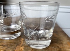 MCM Glasses Crystal Etched Wheat Old Fashion Rocks Set of 3 Glasses Bar ware