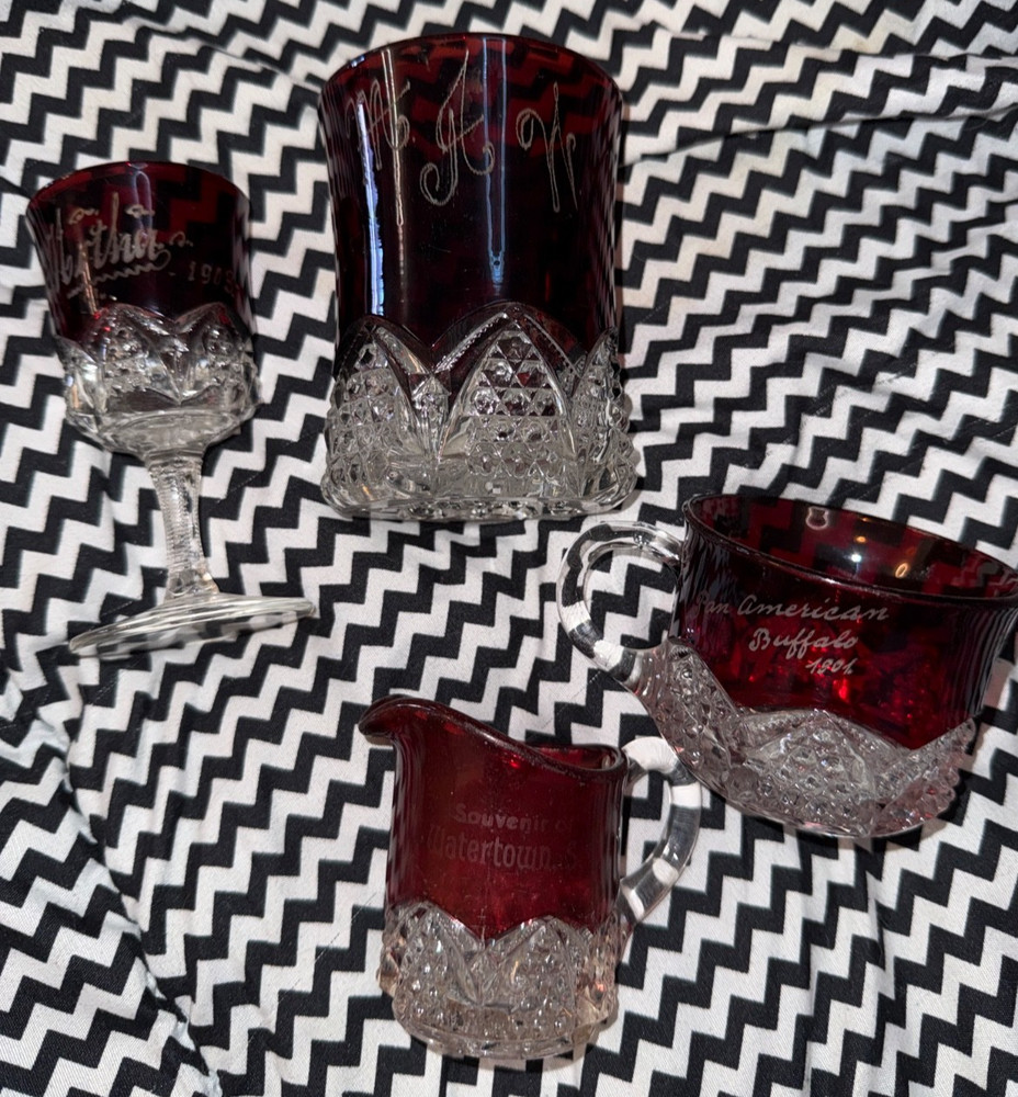 Vintage Ruby Stained Glass Souvenir Small Cups St. Paul Minn MORE – Lot 4