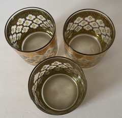 Vintage Set of 3 Culver Valencia Tumbler Glass with 24k Gold and Green Diamonds