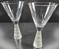 2) Artland Presscott Clear Wine Glasses Set Elegant Hex Frosted Stemware Bar Lot