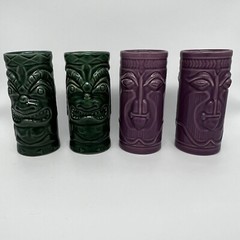 Accoutrements TIKI GLASSES Set Of 4 Purple And Green 5.5” Tall