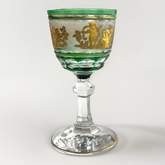 Val St Lambert Danse de Flore Gold EMERALD Green Glass Liquor Cordial Wine 5”