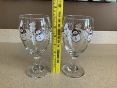 VINTAGE Snowman Glass Wine Goblet Lot of 2 7″ Libbey Winter Christmas