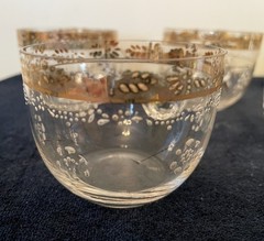 Set/7 Antique Victorian Hand Blown Hand Painted Glass Punch Cups Gold Rim