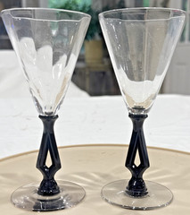 2 Morgantown Art Moderne Ebony Glass Stem Glass Cordial Stemware 5 3/8″ Tall
