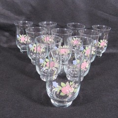 Vtg Pfaltzgraff Tea Rose Set of 10 Curved Glass Tumblers 14 oz Libbey 5 1/4″ EUC