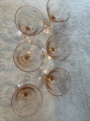 6 Pink Vintage Depression Swirl Optic Champagne Sherbet Glasses Set