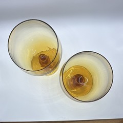 Libbey Georgian Set of 2 Amber Glass Wine Goblets Stemmed Vintage