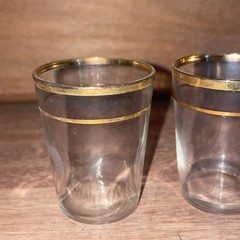 4 Federal Glass Shot Glasses Gold Bands Mid Century Modern MCM