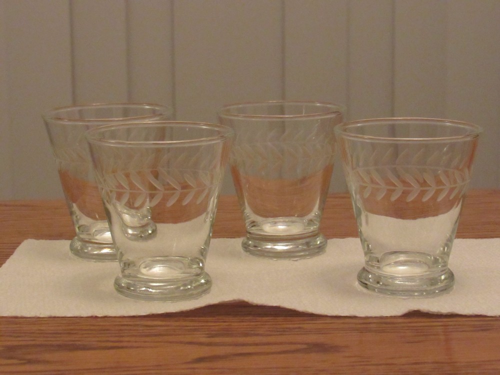 Anchor Hocking Laurel Leaf Gray Cut Footed Tumblers – 3″ Shot/Juice – set of 4
