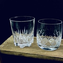 Vtg Crystal Double Old Fashioned Glasses Mismatched Heavy Set Of 4 Mixed