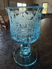 VTG Daisy & Cube Etched Water Goblet L.G. Wright Black Forest Moose Deer Dog