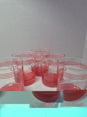 Vintage Clear Glass Tumblers With Red Striped Design/Solid Red Base. Pi Beta Phi