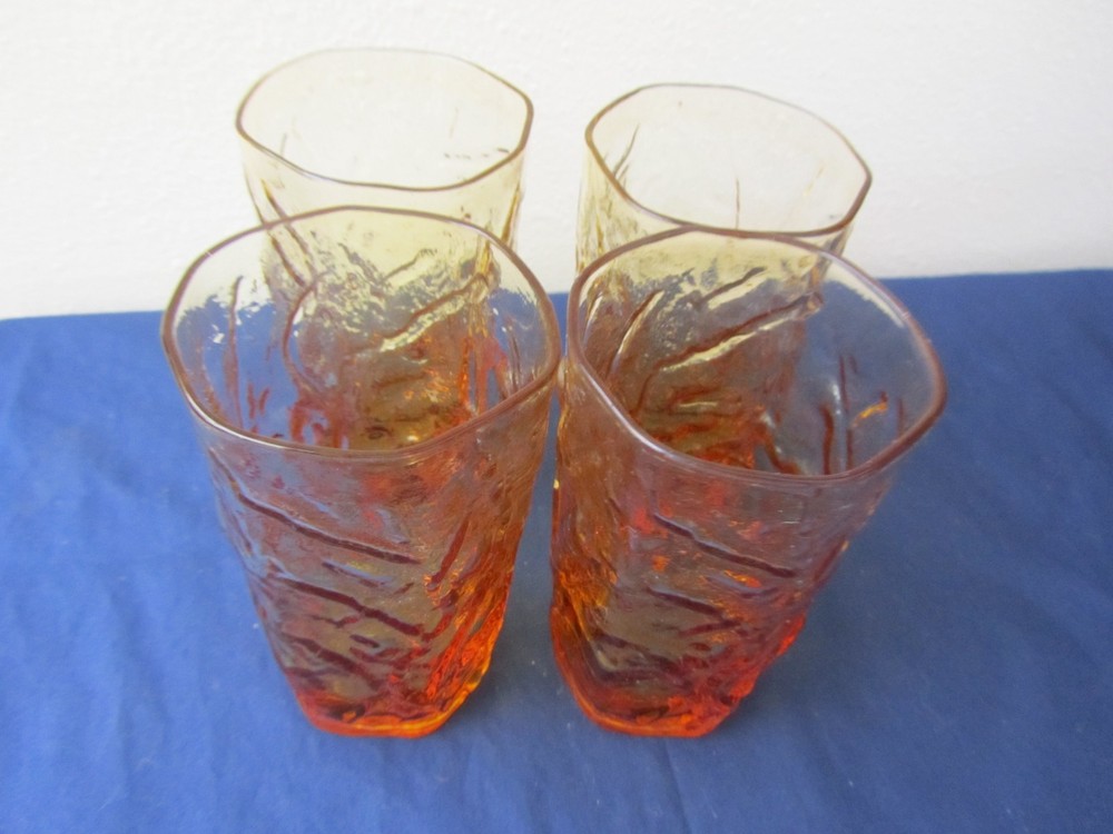 Set of four Morgantown Topaz Driftwood Crinkle Tumblers LOT A 25