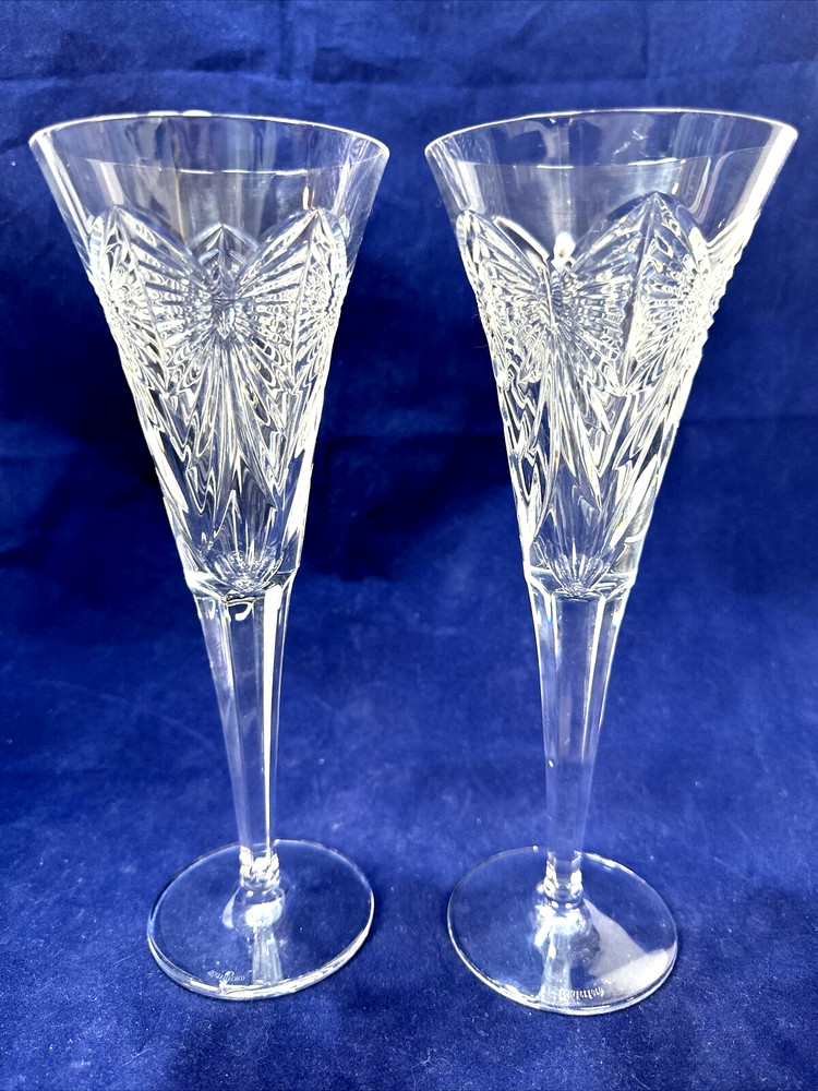 WATERFORD CRYSTAL Millennium HAPPINESS Champagne Toasting Flutes Pair Mint
