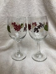Vintage Libbey Autumn Leaves Wine Goblets Set of 2 Fall Thanksgiving 16oz