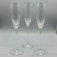 LENOX Clarity Platinum Set of 3 Crystal 9.5″ Champagne Flutes Barware Elegant