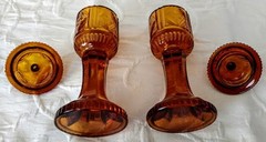 Moser Art Glass Rare Set Amber Cut Crystal Lidded Candy, Nuts, Fruits, 20’s