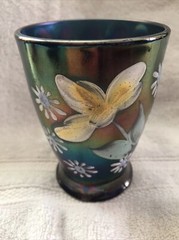 Hand Painted Blue Northwood Carnival Glass Enameled Daisy Little Flower Tumbler