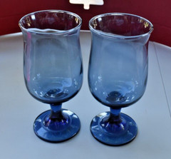 2~1970s LIBBEY Tulip Dusky Blue Water Goblets 6 1/2″ H Blown Glass Vintage