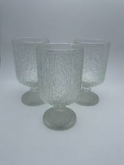 Indiana Glass Crystal Ice Tree Bark Textured Footed Water Goblets S/3 10oz B32