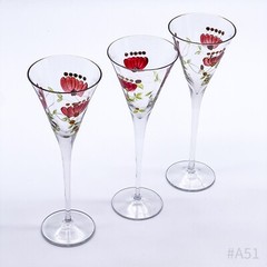 3x Art Nouveau Laura Ashley Champagne Glasses Stemware Floral Design, Enameled