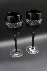 Set of 2 JOHN ROCHA Waterford Crystal Black Cut Red Wine Glasses Original Box.