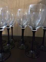 Vintage Luminarc France Onyx Black Stem Wine Glasses Set Of 10