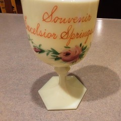 HEISEY Uranium UG Custard Glass Stemmed Goblet Souvenir Excelsior Springs, MO