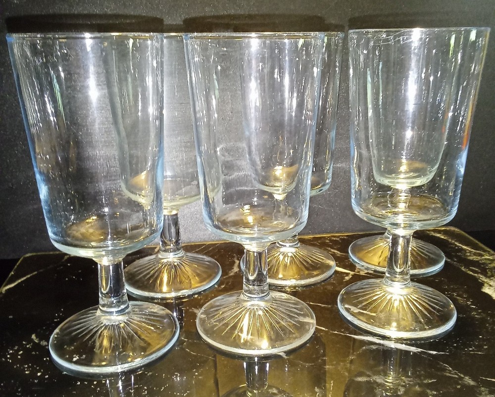 6 Vintage Libbey Duz Detergent Promo Drinking Glasses, Stem Blue Tint – (U)